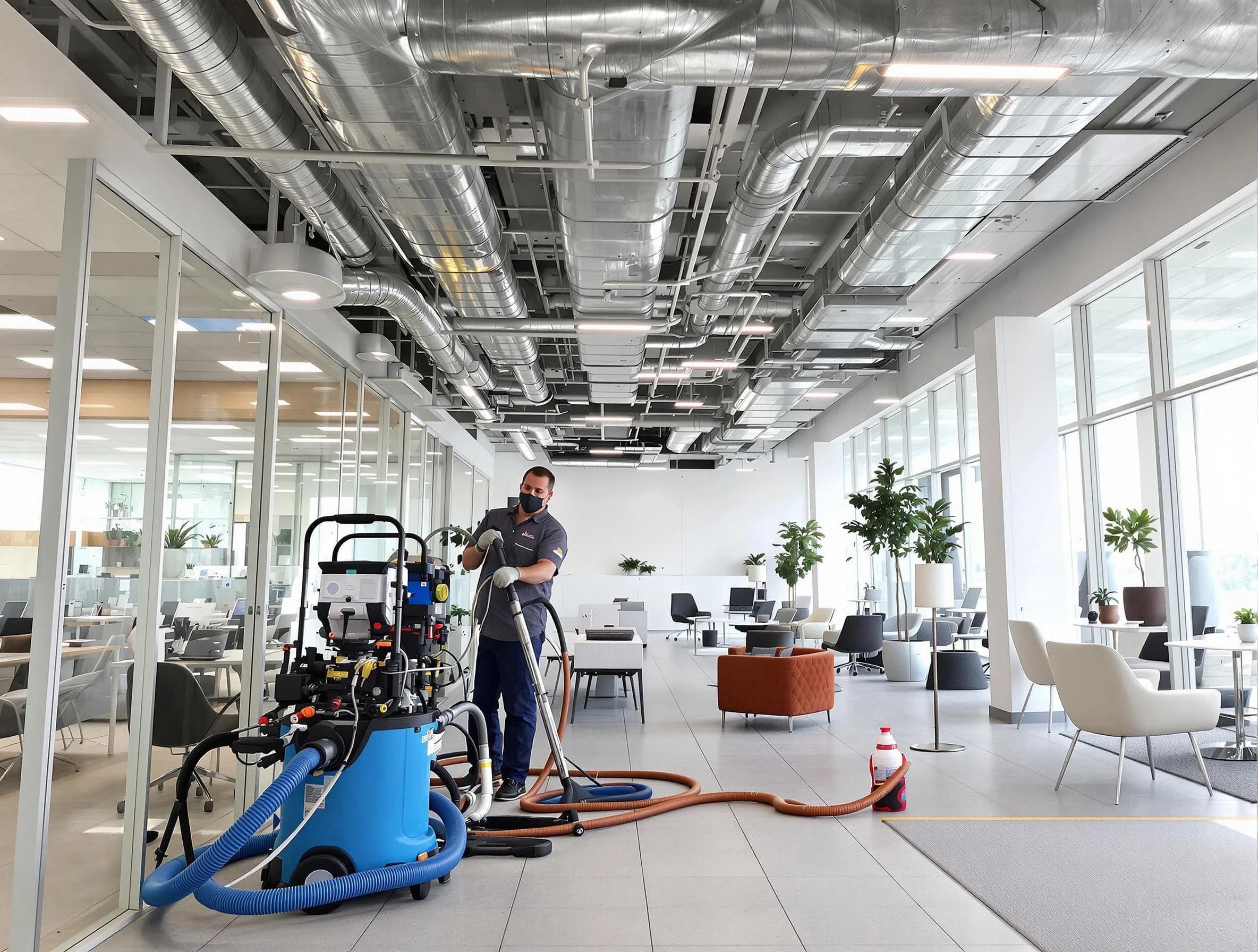 Tuckahoe Air Duct Cleaning team conducting comprehensive commercial duct cleaning at a business location in Tuckahoe