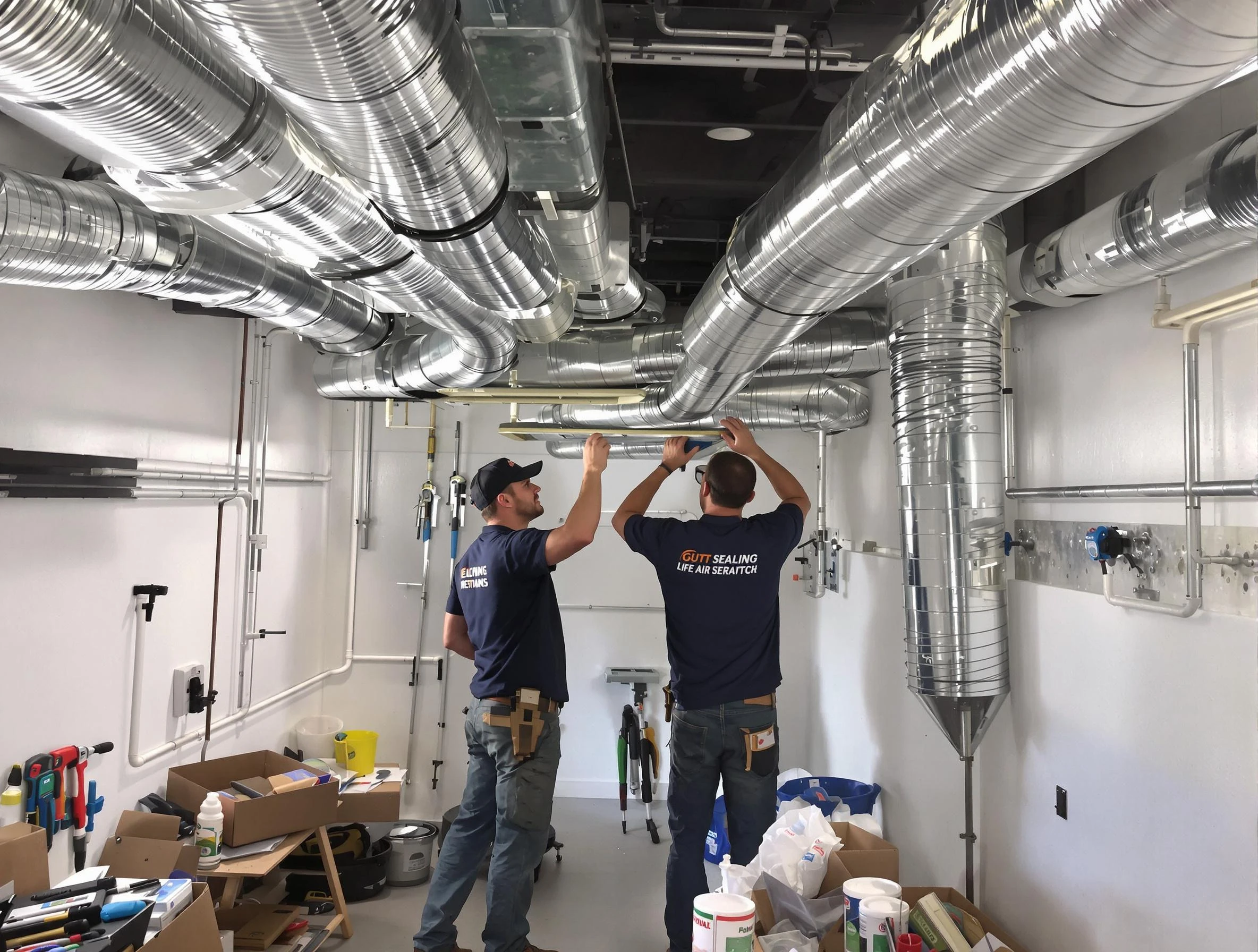 Tuckahoe Air Duct Cleaning technician applying professional duct sealing solutions in Tuckahoe