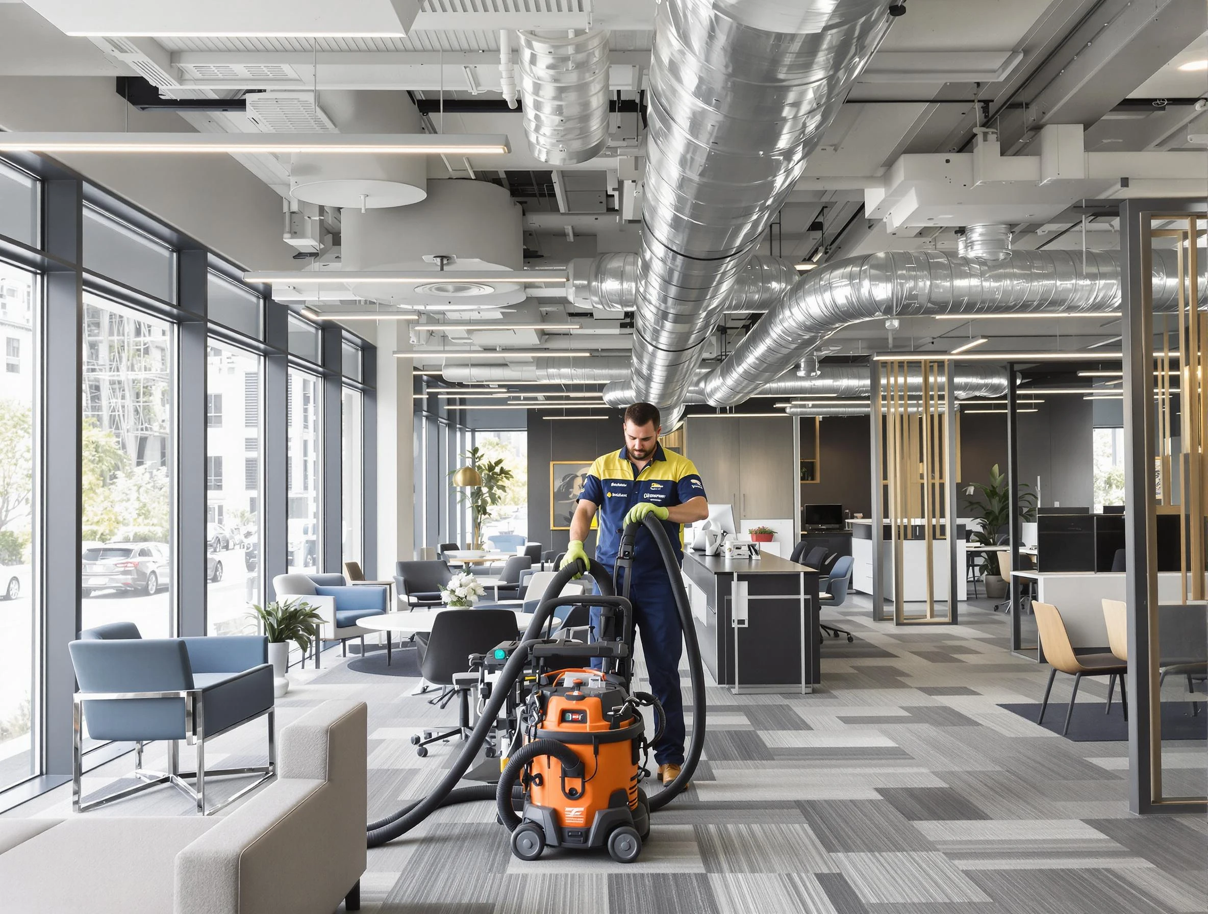 Tuckahoe Air Duct Cleaning team performing thorough commercial duct cleaning at a Tuckahoe business center